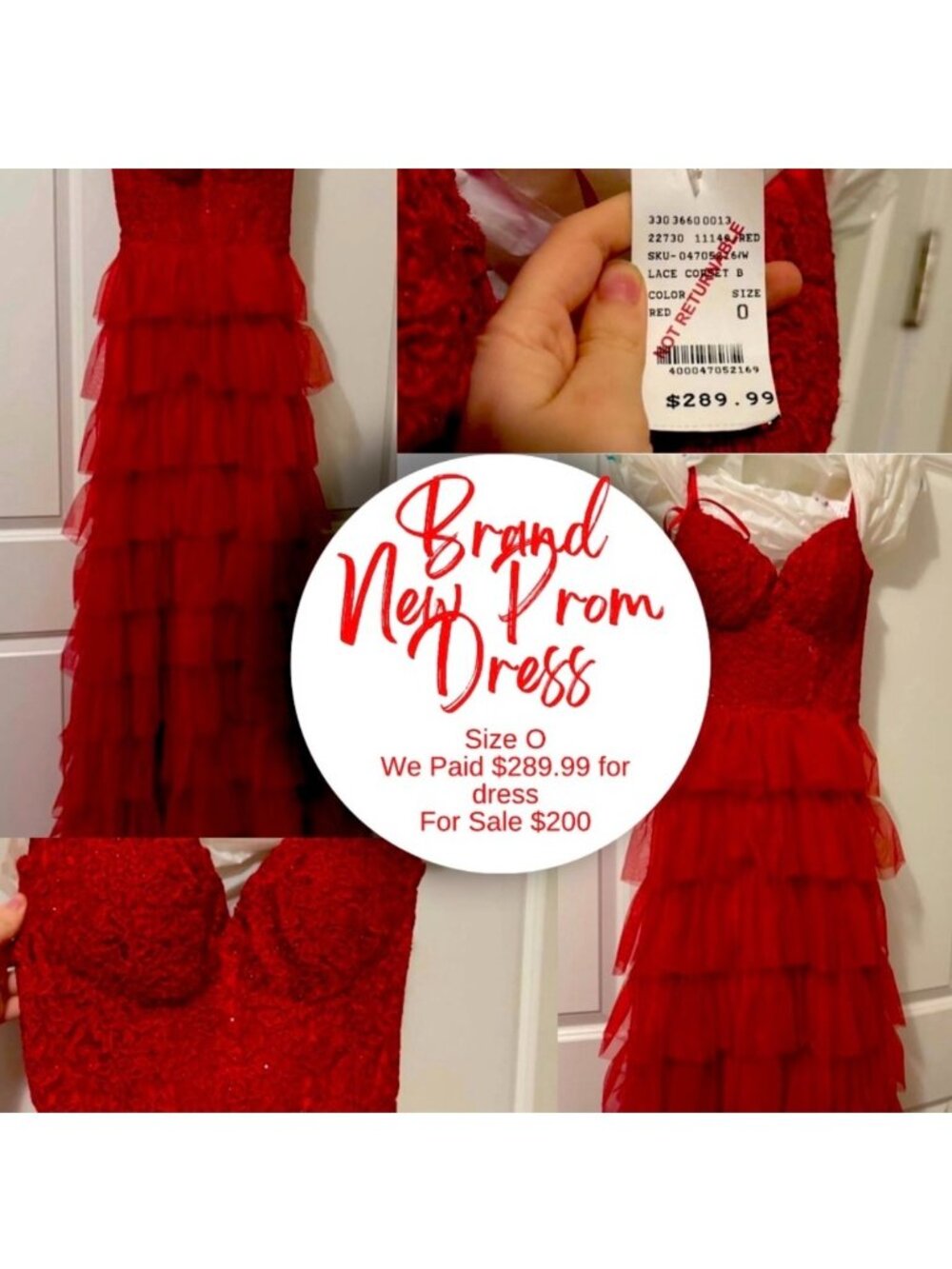 Camille La Vie Red Lace & Tulle Tiered Prom Dress Size 0 New With Tags